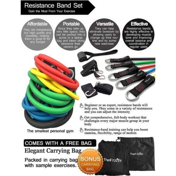Exercise Resistance Bands with Handles - 5 Fitness Workout Bands Stackable - Picture 5 of 7